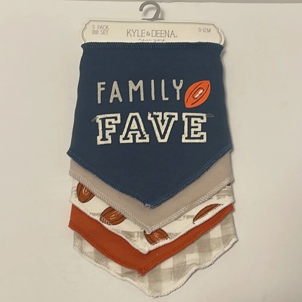 Baby 0-12 Month 5 Pack Football Cotton Bandana Bib Set
